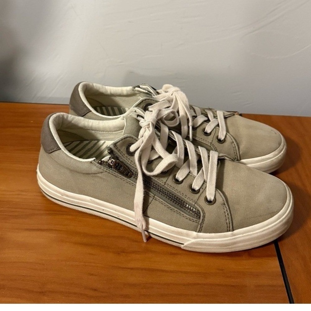Täōs Z Soul Lace Up Zip Up Comfort Fashion Sneaker Green Tan Neutral Canvas 8